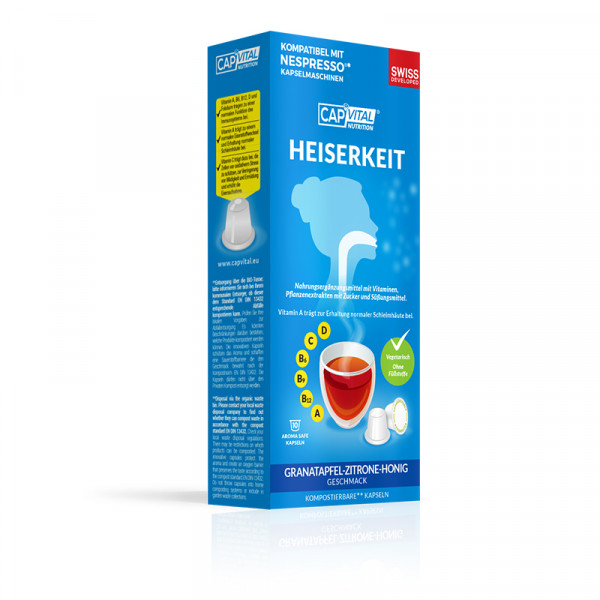CapVital Heiserkeit - Multivitamin Heissgetränk - Granatapfel-Zitrone-Honig - 10 Kapseln