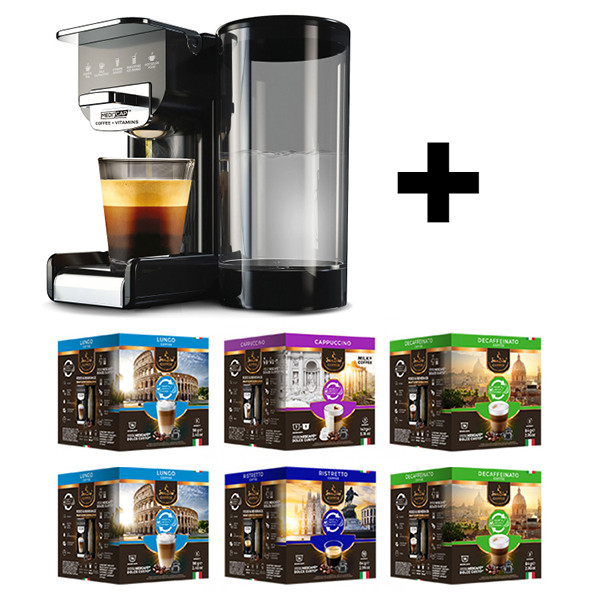SanSiro Geniesser Set - 6 Sorten SanSiro Kaffeekapseln + SMART & SWITCH Kapselmaschine